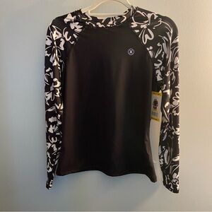 Hurley Women’s Ink Fresco Long Sleeve Rash Guard Swim Shirt Medium UPF 50+